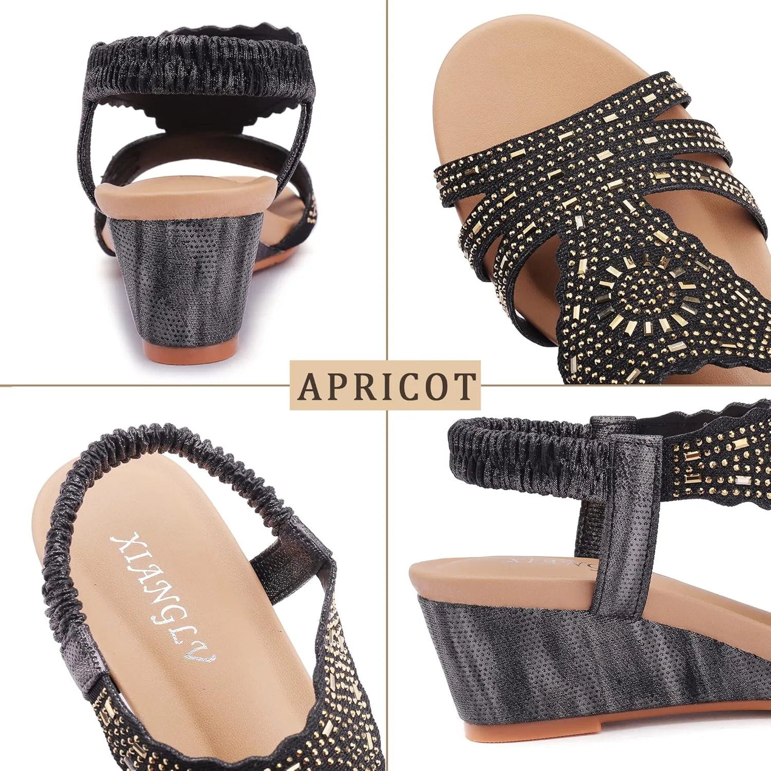 Womens Wedge Sandals Elastic Ankle Straps Open Toe Elegant Thick Soles Comfortable Dream Pairs