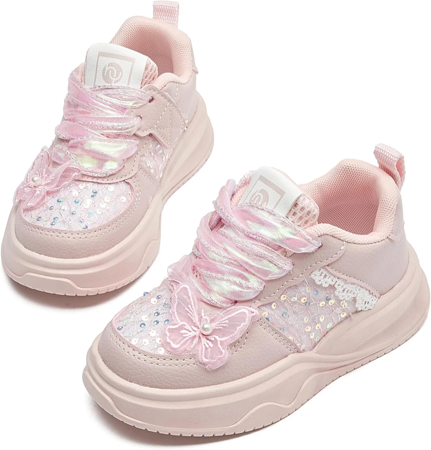 WUIWUIYU Toddler Little Girls Runnings Shoes Kids Cute Glitter Butterfly Beads Sneakers Lightweight Tennis Athletic Sports Walking Shoe