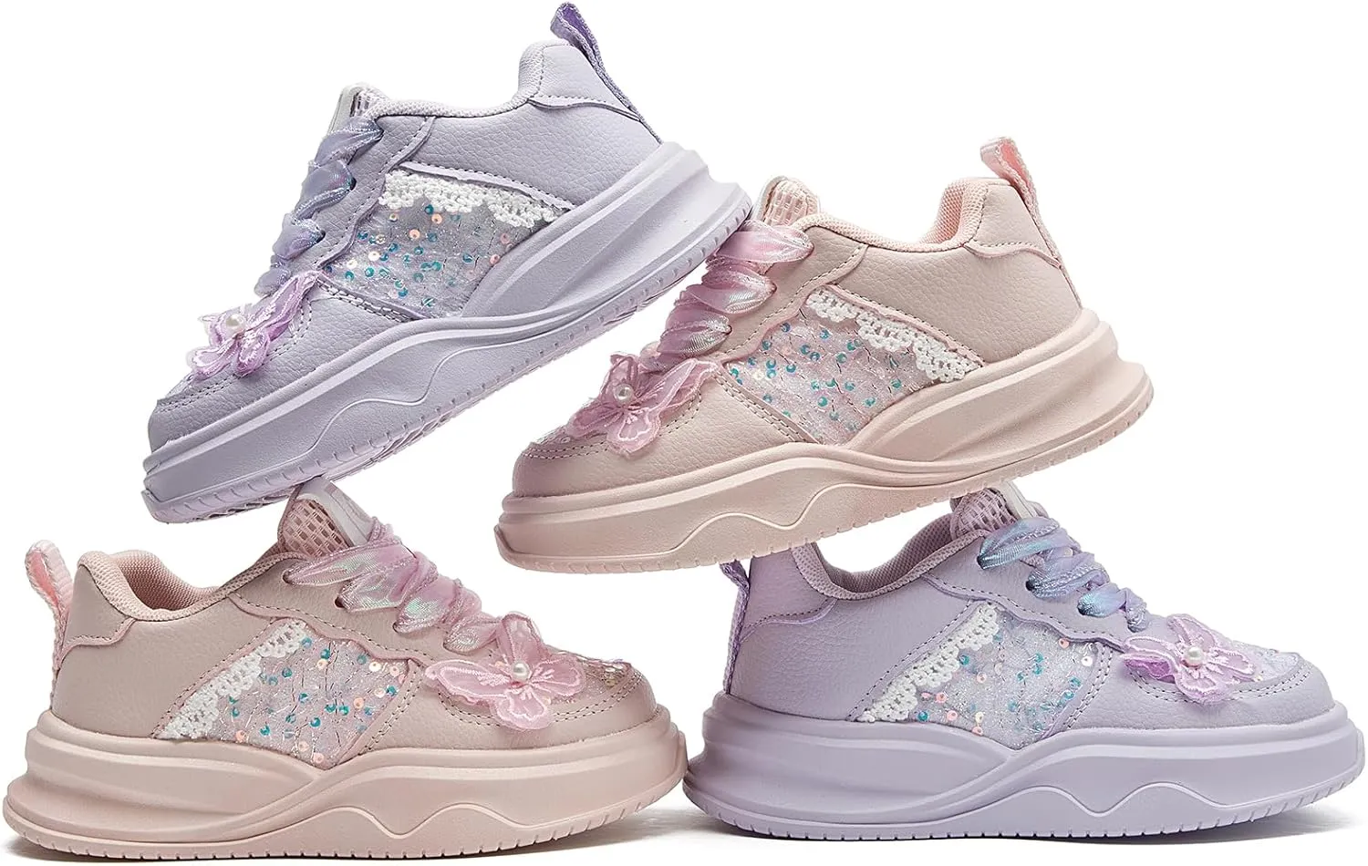 WUIWUIYU Toddler Little Girls Runnings Shoes Kids Cute Glitter Butterfly Beads Sneakers Lightweight Tennis Athletic Sports Walking Shoe