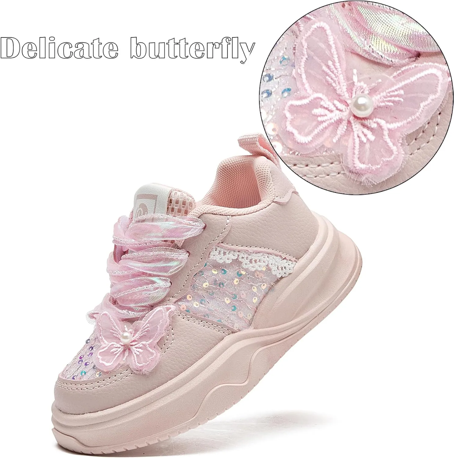 WUIWUIYU Toddler Little Girls Runnings Shoes Kids Cute Glitter Butterfly Beads Sneakers Lightweight Tennis Athletic Sports Walking Shoe