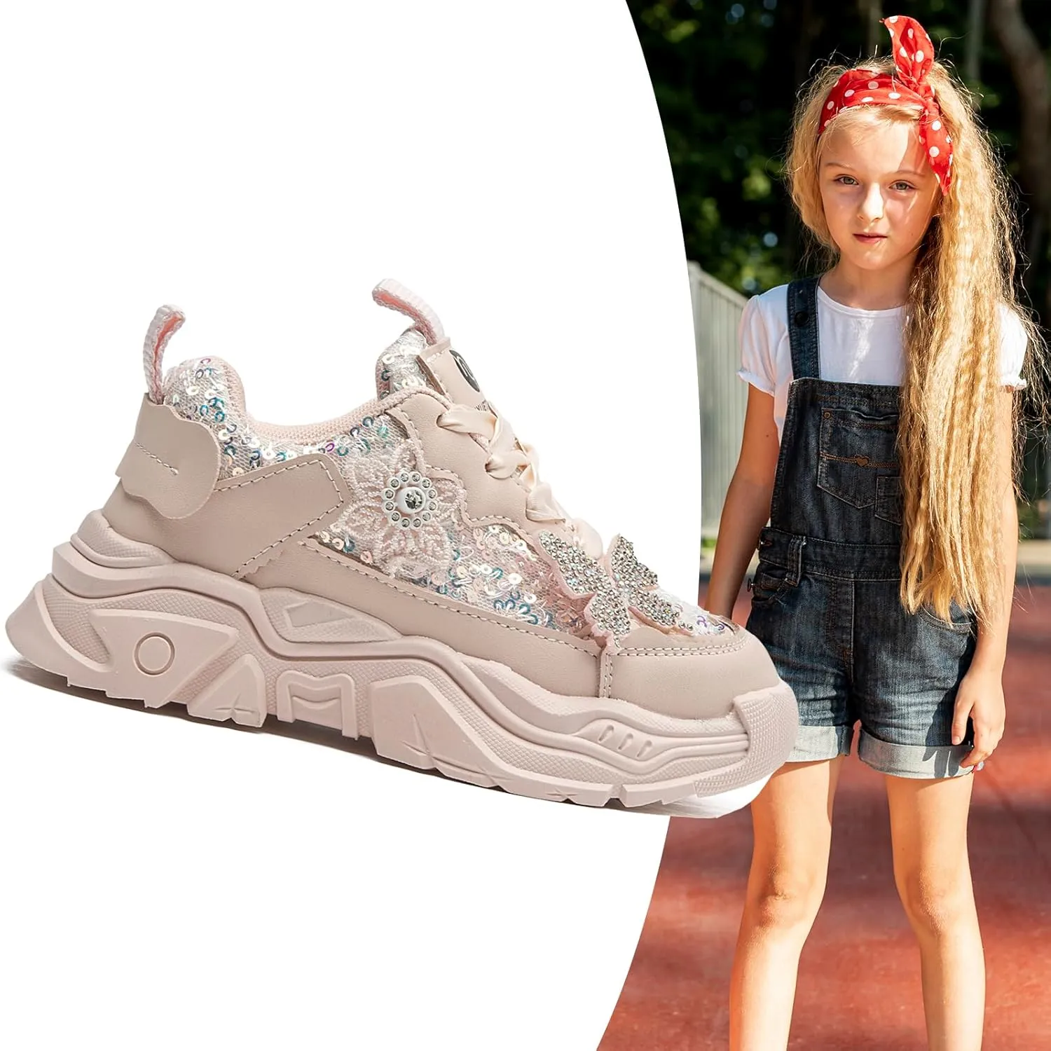 WUIWUIYU Toddler Little Girls Runnings Shoes Kids Cute Glitter Butterfly Beads Sneakers Lightweight Tennis Athletic Sports Walking Shoe