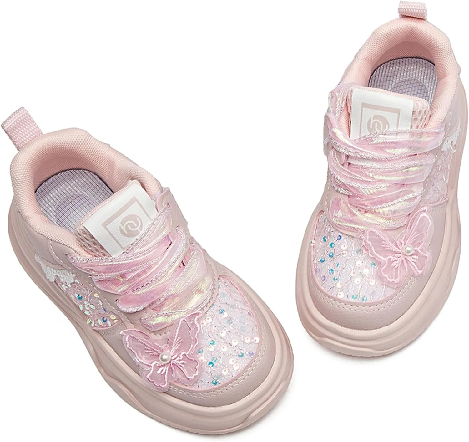 WUIWUIYU Toddler Little Girls Runnings Shoes Kids Cute Glitter Butterfly Beads Sneakers Lightweight Tennis Athletic Sports Walking Shoe