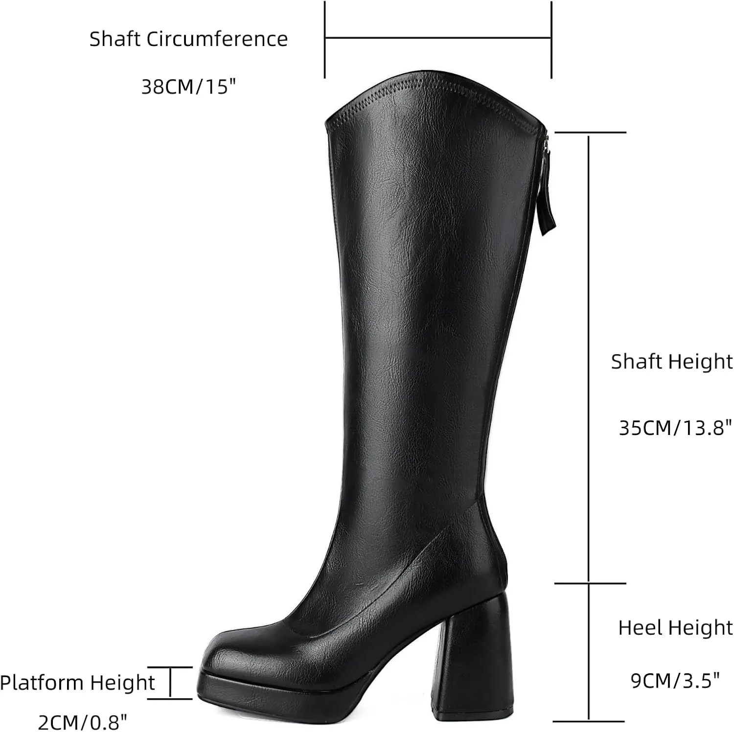 XIEDA Knee High Boots Women Platform Chunky High Heel Gogo Boots Sqaure Toe Tall Boots