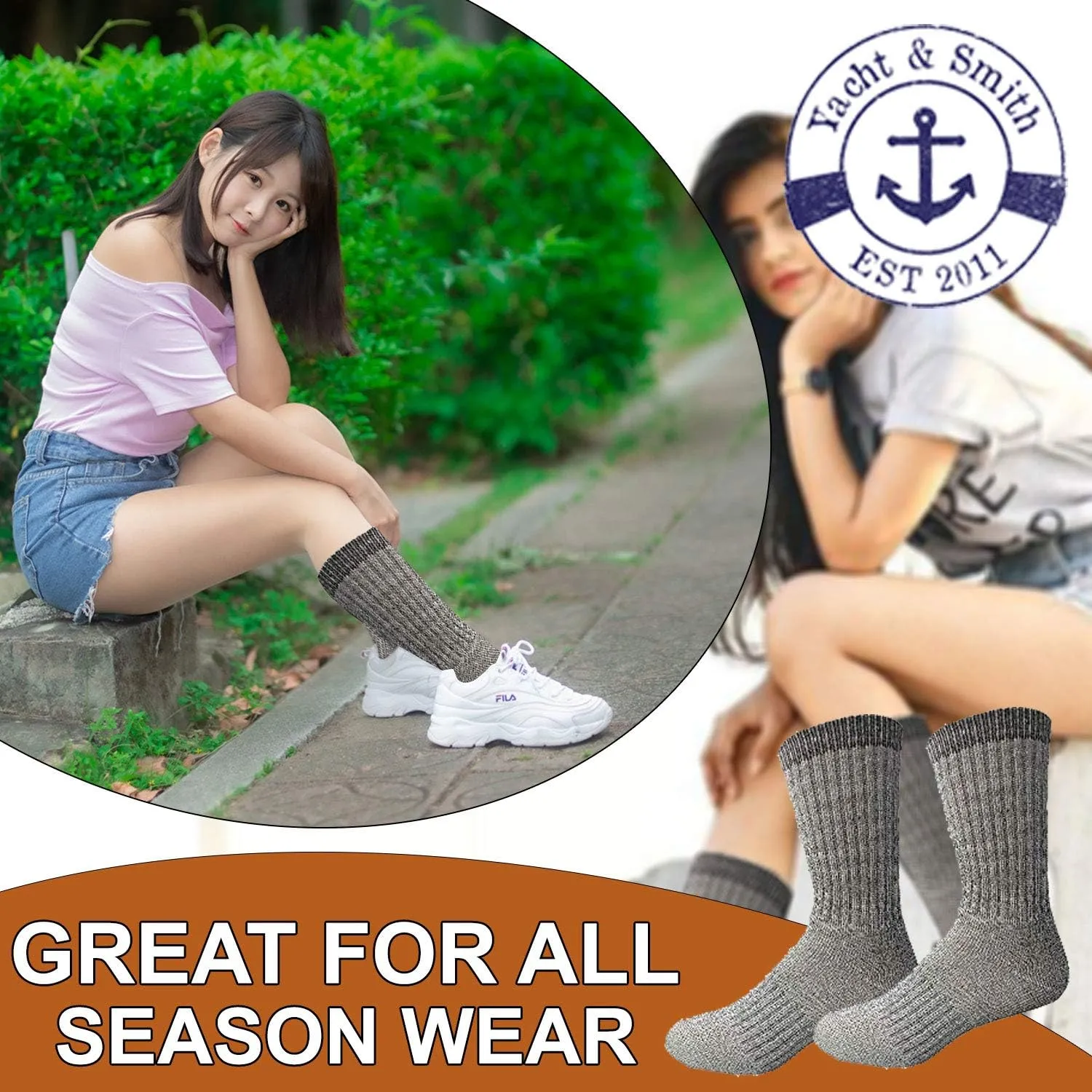 Yacht & Smith Wholesale Bulk Merino Wool Thermal Hiking Boot Socks, Mens Womens and Kids Winter Sock