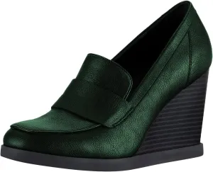 YDN Women Dressy Strappy Pumps Square Closed Toe Slip On Loafers Wedge High Heels Shoe Business Daily Size 4-15 US