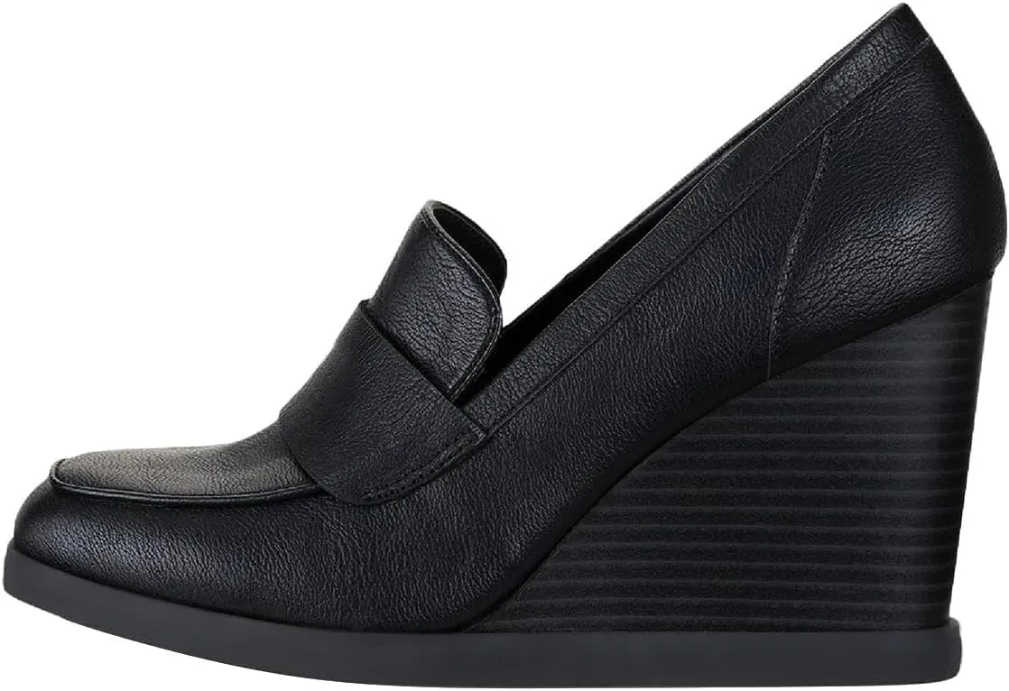 YDN Women Dressy Strappy Pumps Square Closed Toe Slip On Loafers Wedge High Heels Shoe Business Daily Size 4-15 US