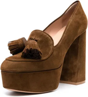 YDN Women Dressy Tassel Loafers Round Closed Toe Slip On Pumps Platform Chunky High Heels Shoes Business Daily Size 4-15 US
