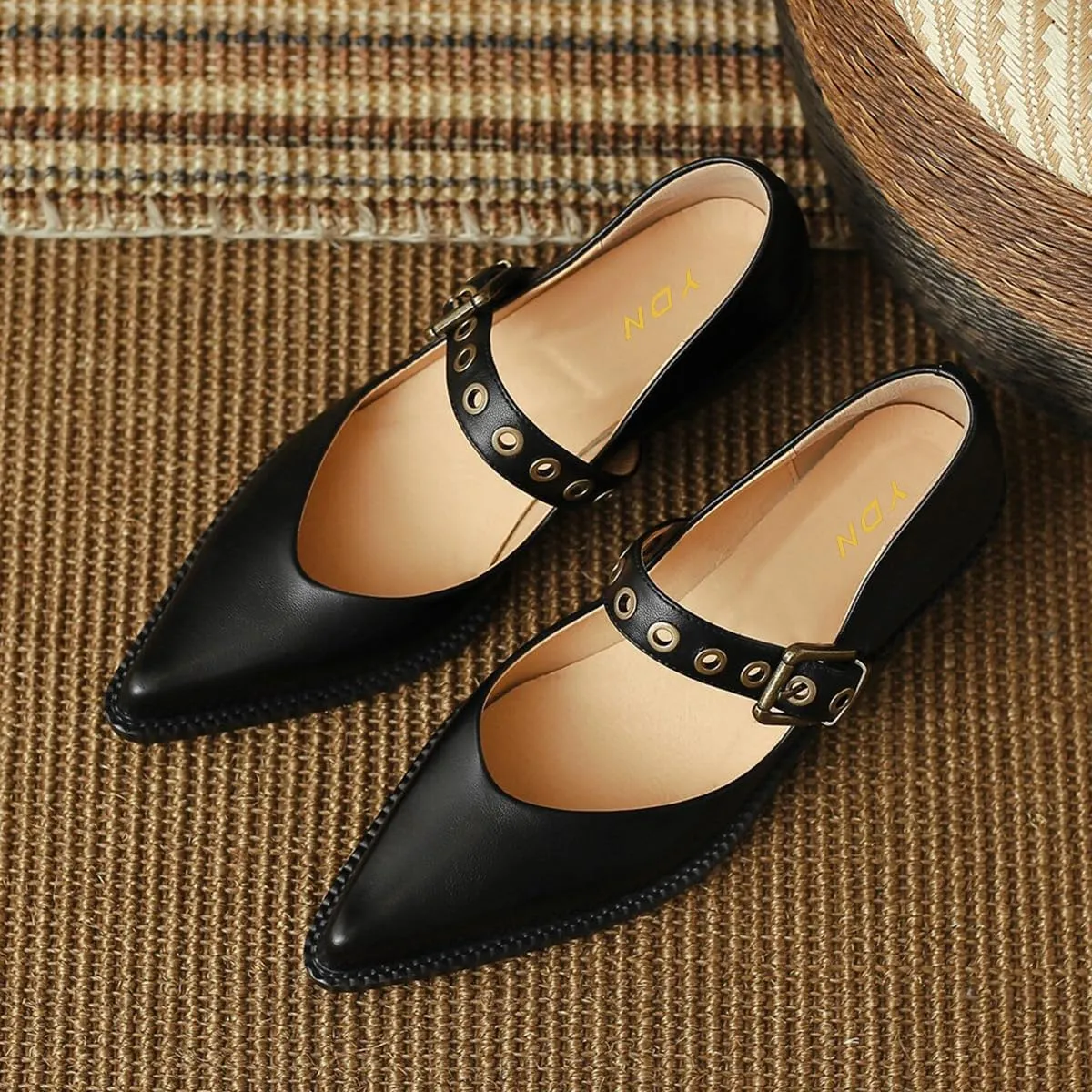 YDN Women Fashion Ankle Strap Pumps Pointed Closed Toe Mary Jane Chunky Mid Heels Loafers Hollow Buckle Shoes Party Shopping Evening Size 4-16 US