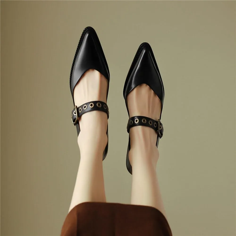 YDN Women Fashion Ankle Strap Pumps Pointed Closed Toe Mary Jane Chunky Mid Heels Loafers Hollow Buckle Shoes Party Shopping Evening Size 4-16 US