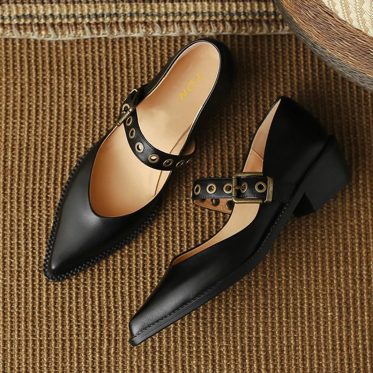 YDN Women Fashion Ankle Strap Pumps Pointed Closed Toe Mary Jane Chunky Mid Heels Loafers Hollow Buckle Shoes Party Shopping Evening Size 4-16 US