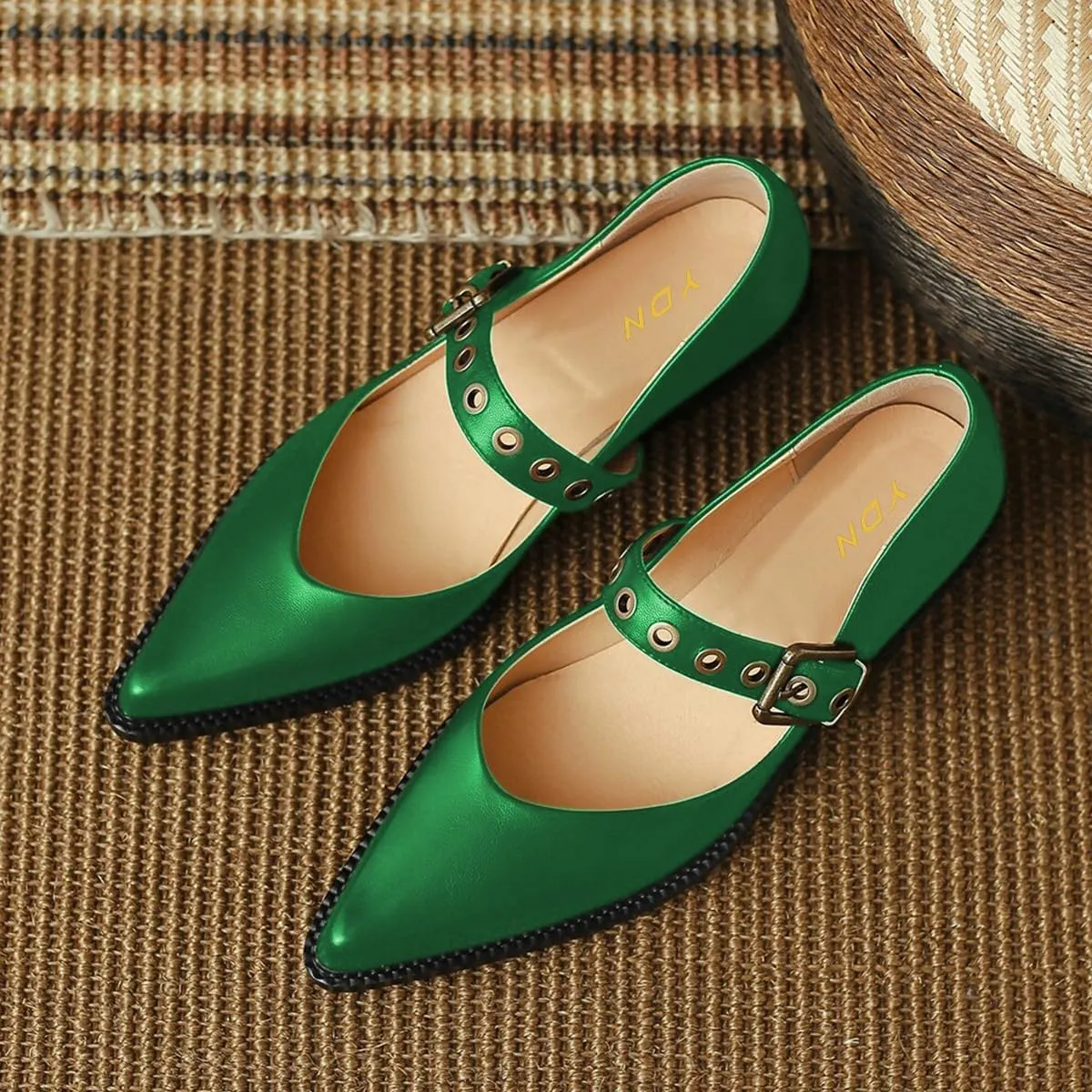 YDN Women Fashion Ankle Strap Pumps Pointed Closed Toe Mary Jane Chunky Mid Heels Loafers Hollow Buckle Shoes Party Shopping Evening Size 4-16 US