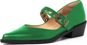 YDN Women Fashion Ankle Strap Pumps Pointed Closed Toe Mary Jane Chunky Mid Heels Loafers Hollow Buckle Shoes Party Shopping Evening Size 4-16 US