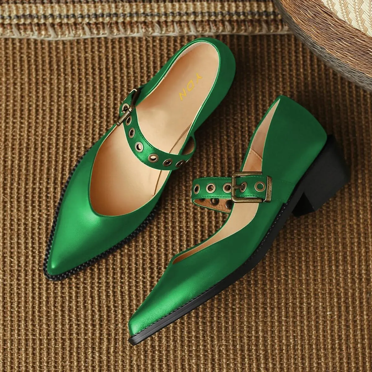 YDN Women Fashion Ankle Strap Pumps Pointed Closed Toe Mary Jane Chunky Mid Heels Loafers Hollow Buckle Shoes Party Shopping Evening Size 4-16 US