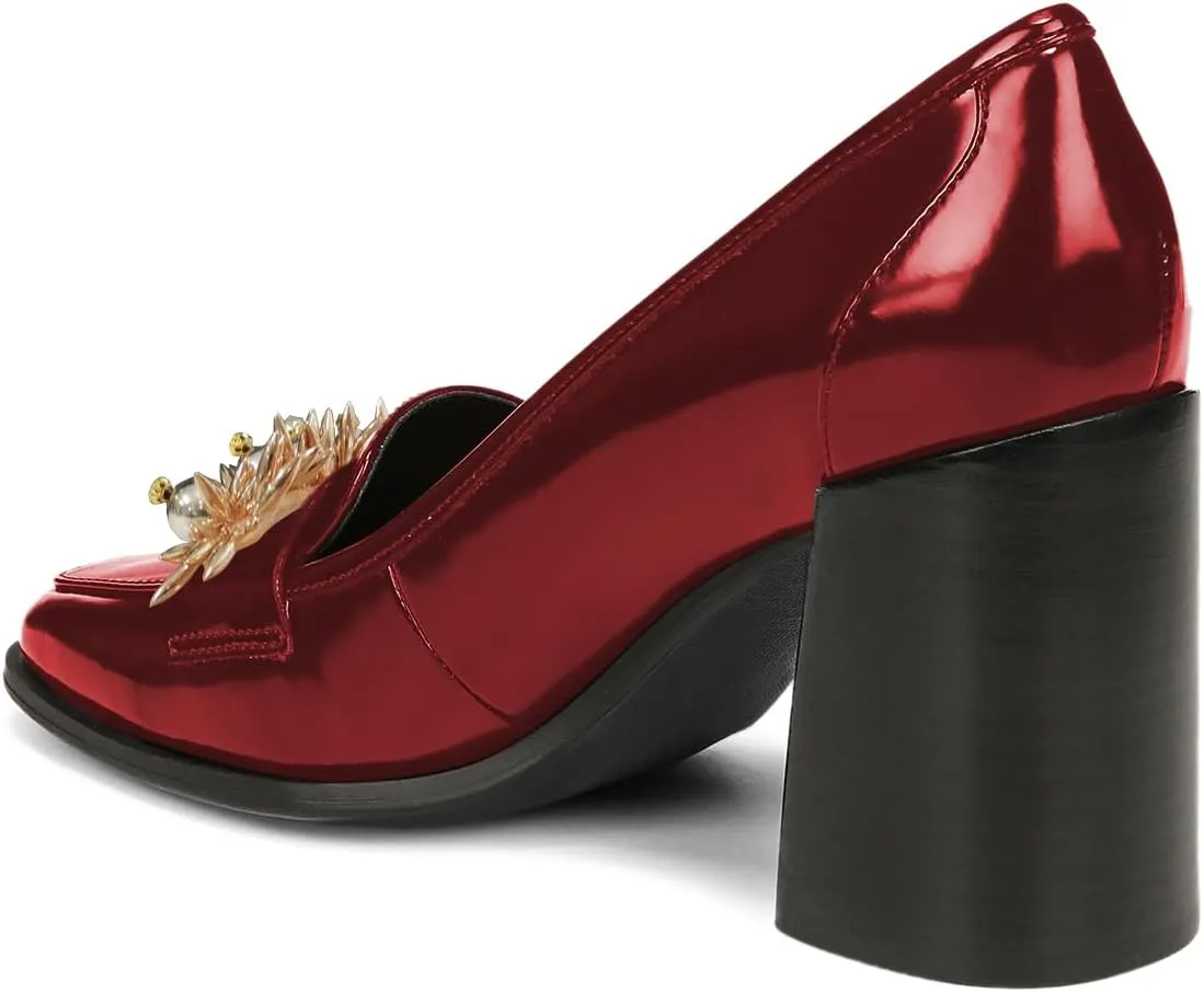 YDN Women Pearl Loafers Chunky High Heels Square Toe Studded Pumps Metal Oxfords Slip On Shoes Prom Party Working Size 4-16 US