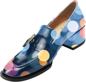 YDN Women Square Toe Heeled Loafers Slip on Block Low Heel Pumps Buckle Fashion Formal Wear Shoes Size 4-15 US
