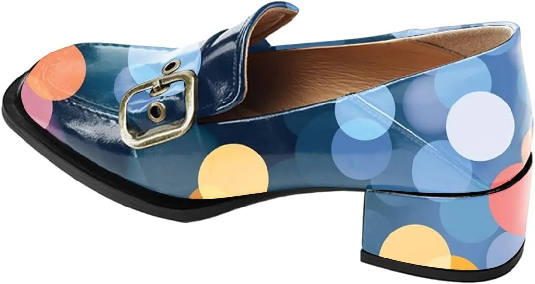 YDN Women Square Toe Heeled Loafers Slip on Block Low Heel Pumps Buckle Fashion Formal Wear Shoes Size 4-15 US