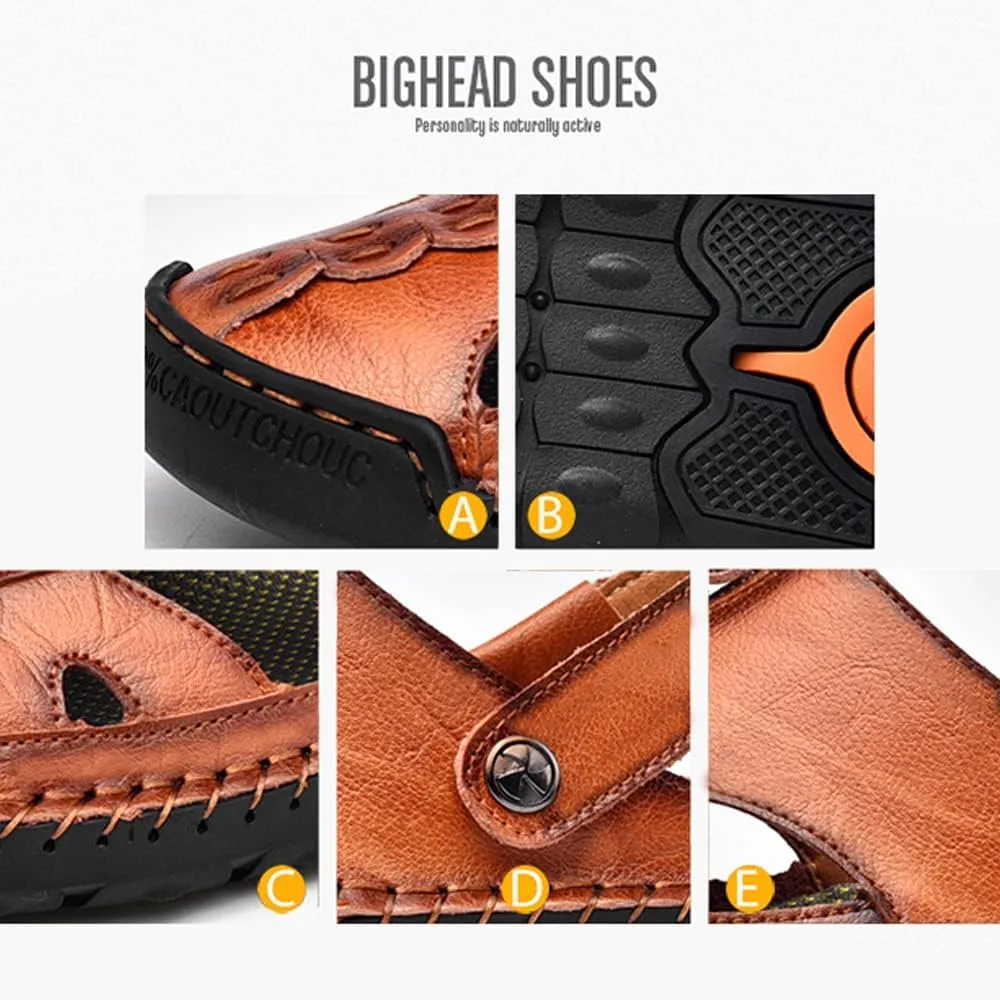 YING LAN Men's Casual Leather Fashion Sandals Closed Toe Outdoor Fisherman Hiking Shoes Lightweight Summer Water Shoes