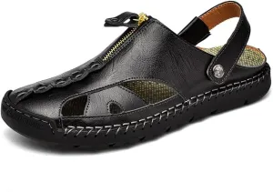 YING LAN Men's Casual Leather Fashion Sandals Closed Toe Outdoor Fisherman Hiking Shoes Lightweight Summer Water Shoes