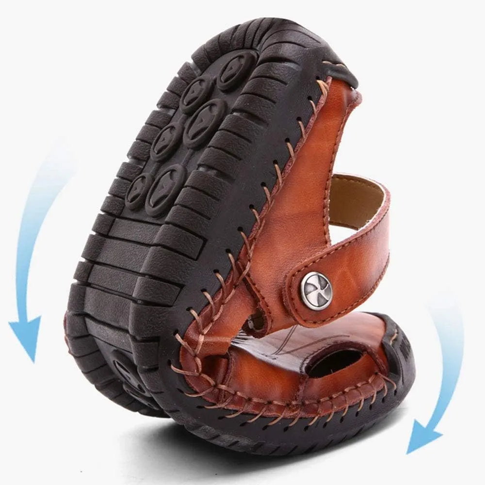 YING LAN Men's Casual Leather Fashion Sandals Closed Toe Outdoor Fisherman Hiking Shoes Lightweight Summer Water Shoes