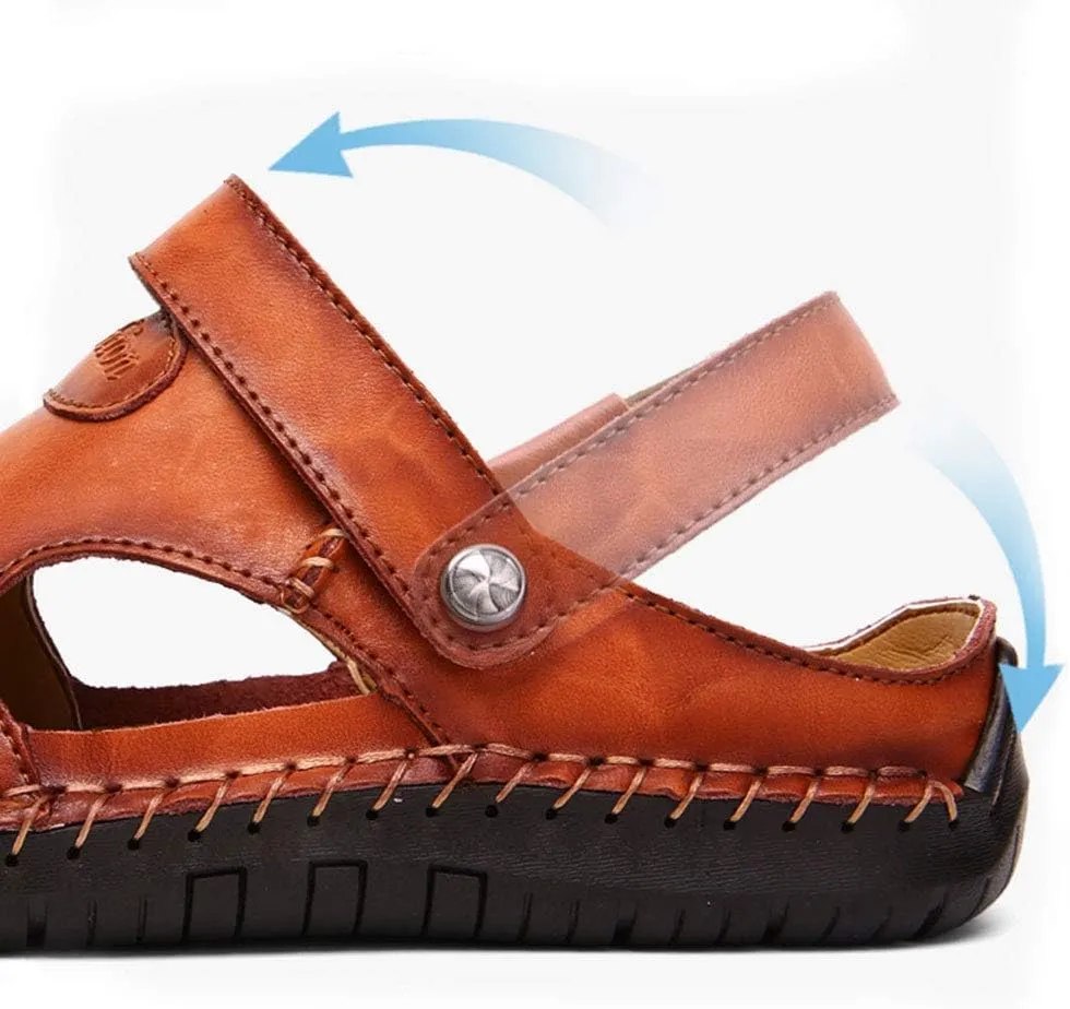 YING LAN Men's Casual Leather Fashion Sandals Closed Toe Outdoor Fisherman Hiking Shoes Lightweight Summer Water Shoes