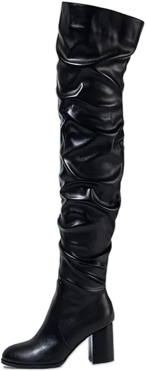 YING LAN Over The Knee High Boots For Women Pull On Side Zipper Chunky Block Heel Thigh High Boots