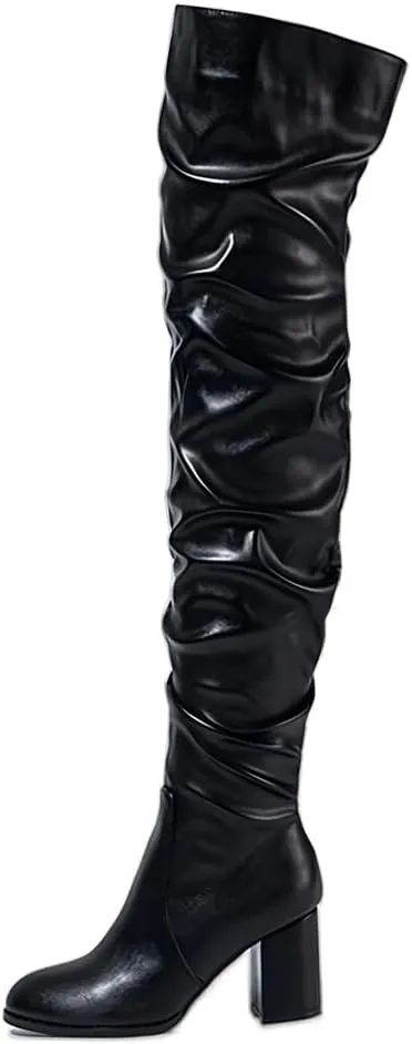 YING LAN Over The Knee High Boots For Women Pull On Side Zipper Chunky Block Heel Thigh High Boots