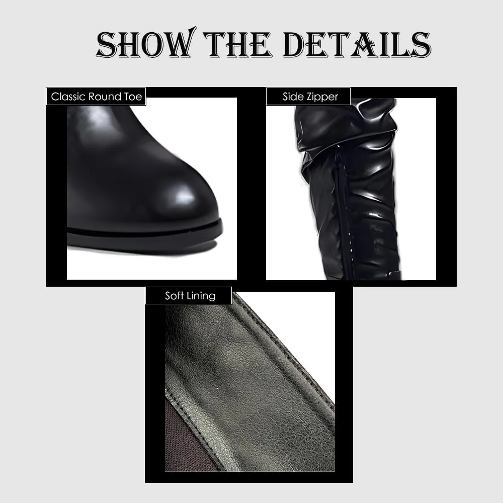 YING LAN Over The Knee High Boots For Women Pull On Side Zipper Chunky Block Heel Thigh High Boots
