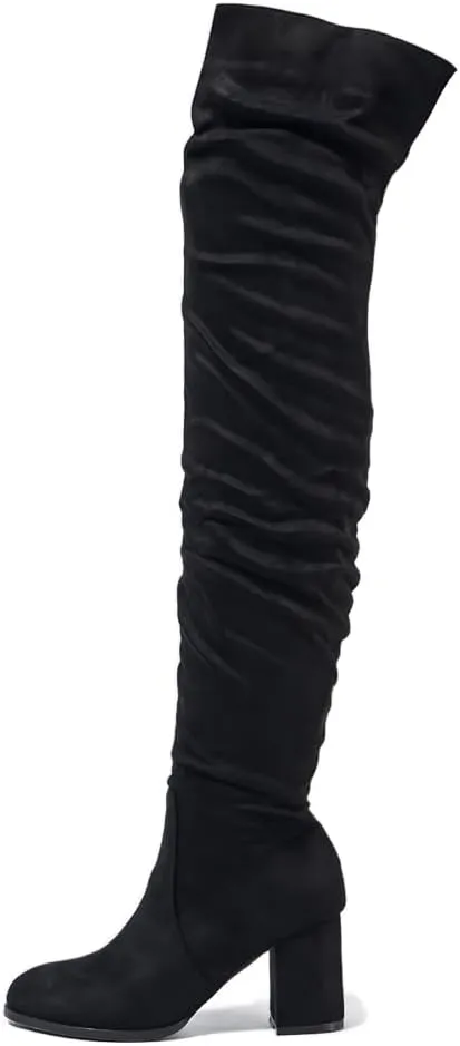 YING LAN Over The Knee High Boots For Women Pull On Side Zipper Chunky Block Heel Thigh High Boots