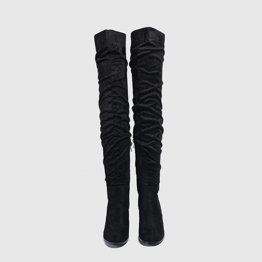 YING LAN Over The Knee High Boots For Women Pull On Side Zipper Chunky Block Heel Thigh High Boots