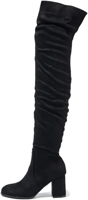 YING LAN Over The Knee High Boots For Women Pull On Side Zipper Chunky Block Heel Thigh High Boots