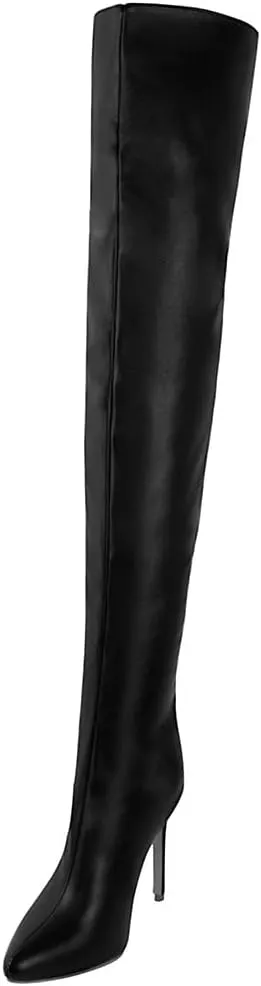 YING LAN Over the Knee High Boots for Women Sexy Zipper Pointed Toe High Heel Faux Leather Surgical Stretch Riding Thigh High Boots