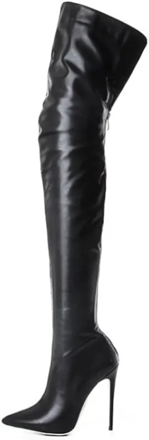YING LAN Over the Knee High Boots for Women Sexy Zipper Pointed Toe High Heel Faux Leather Surgical Stretch Riding Thigh High Boots