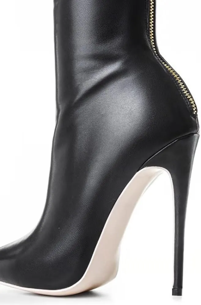 YING LAN Over the Knee High Boots for Women Sexy Zipper Pointed Toe High Heel Faux Leather Surgical Stretch Riding Thigh High Boots