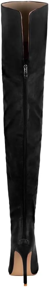 YING LAN Over the Knee High Boots for Women Sexy Zipper Pointed Toe High Heel Faux Leather Surgical Stretch Riding Thigh High Boots