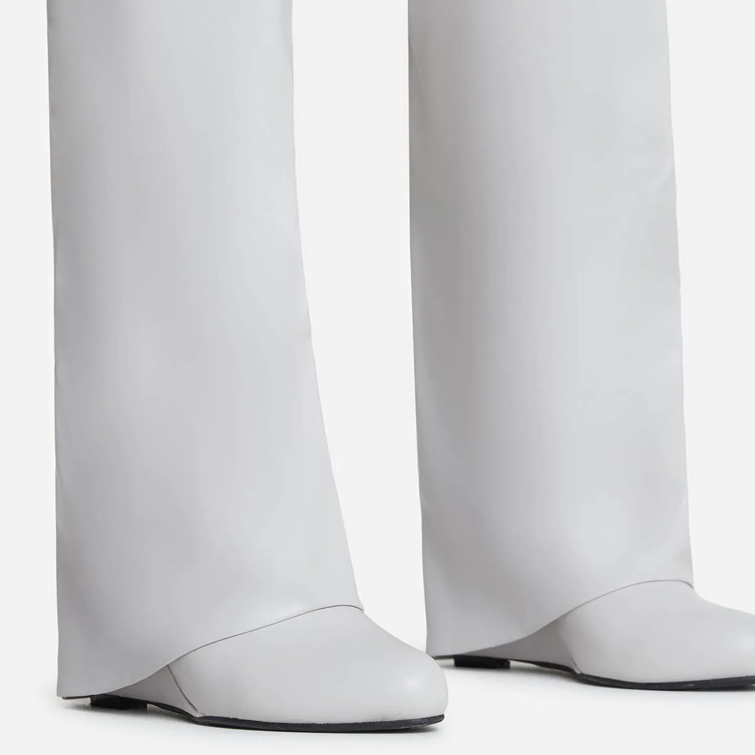 Yishaweiqi Fold Over Boots Wide-calf Wedge Heel Knee High Boot With Decorative Lock