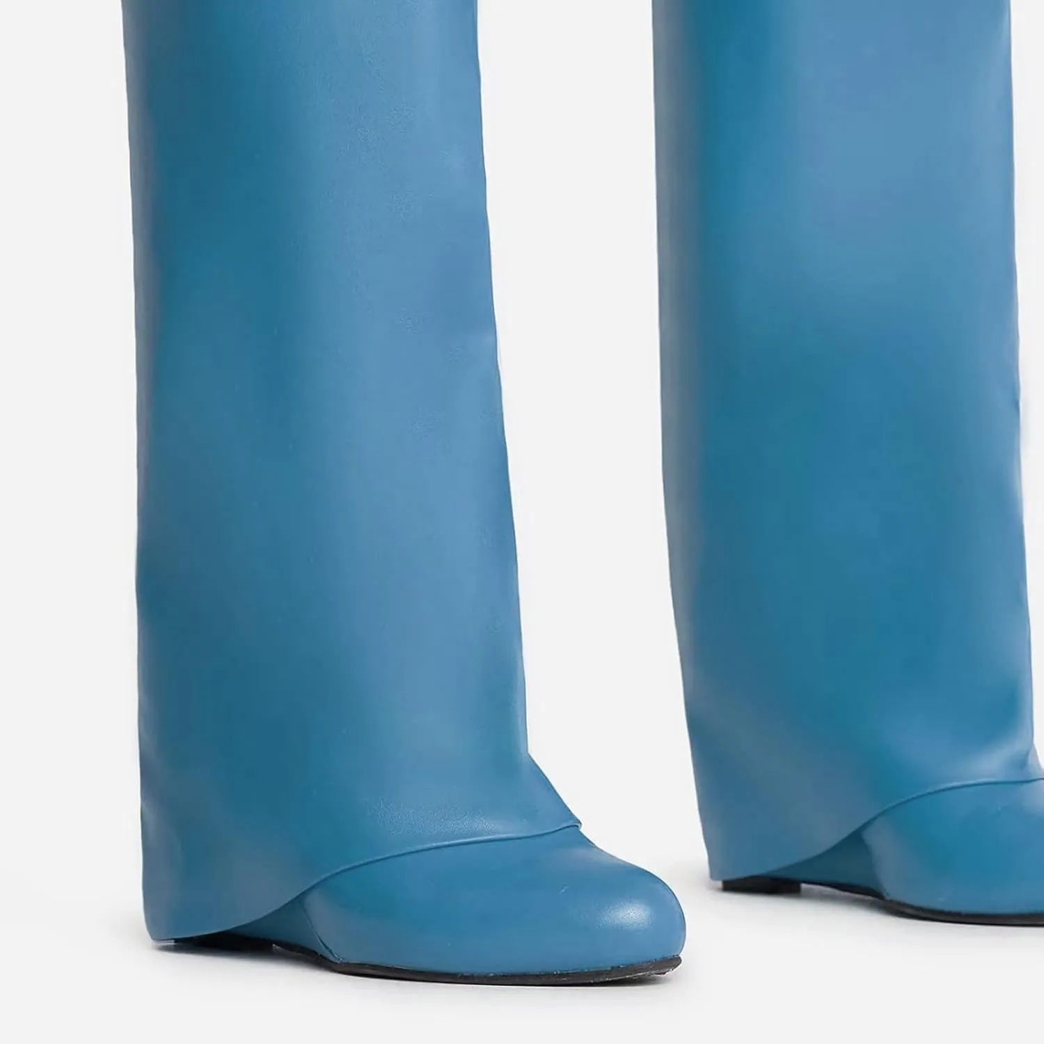 Yishaweiqi Fold Over Boots Wide-calf Wedge Heel Knee High Boot With Decorative Lock