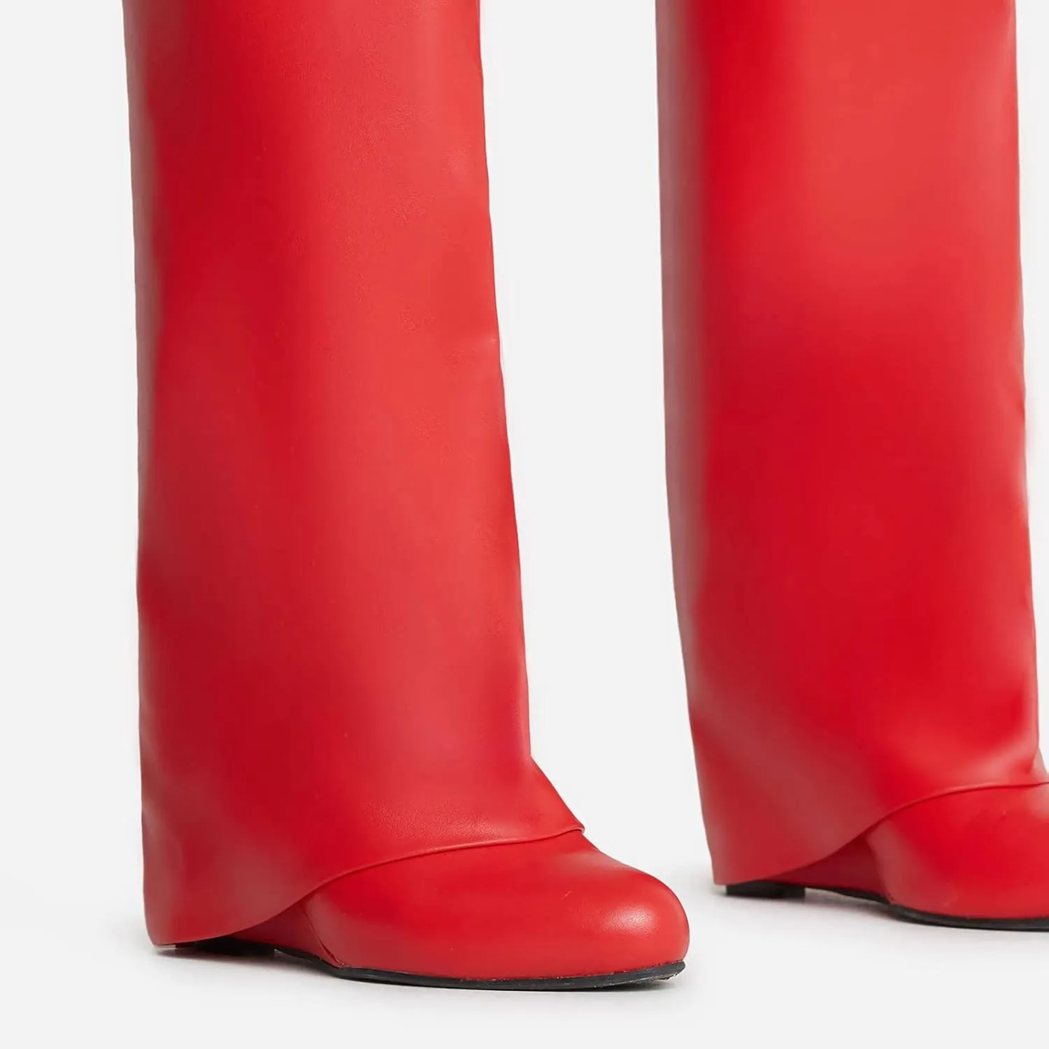 Yishaweiqi Fold Over Boots Wide-calf Wedge Heel Knee High Boot With Decorative Lock
