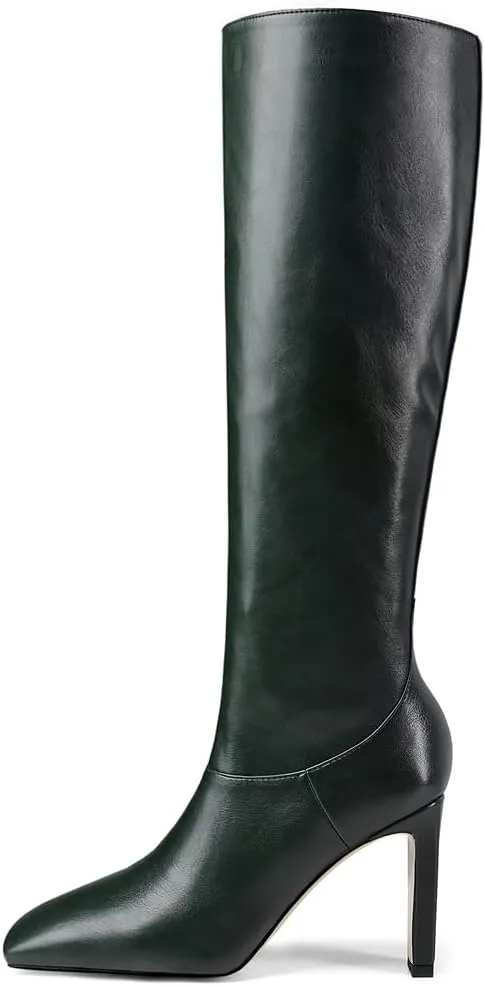 YIYA Cherry Red Boots for Fall Square Toe Chunky High Heels Dark Red Knee High Long Boots Pull On