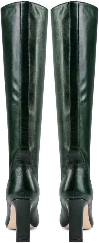 YIYA Cherry Red Boots for Fall Square Toe Chunky High Heels Dark Red Knee High Long Boots Pull On