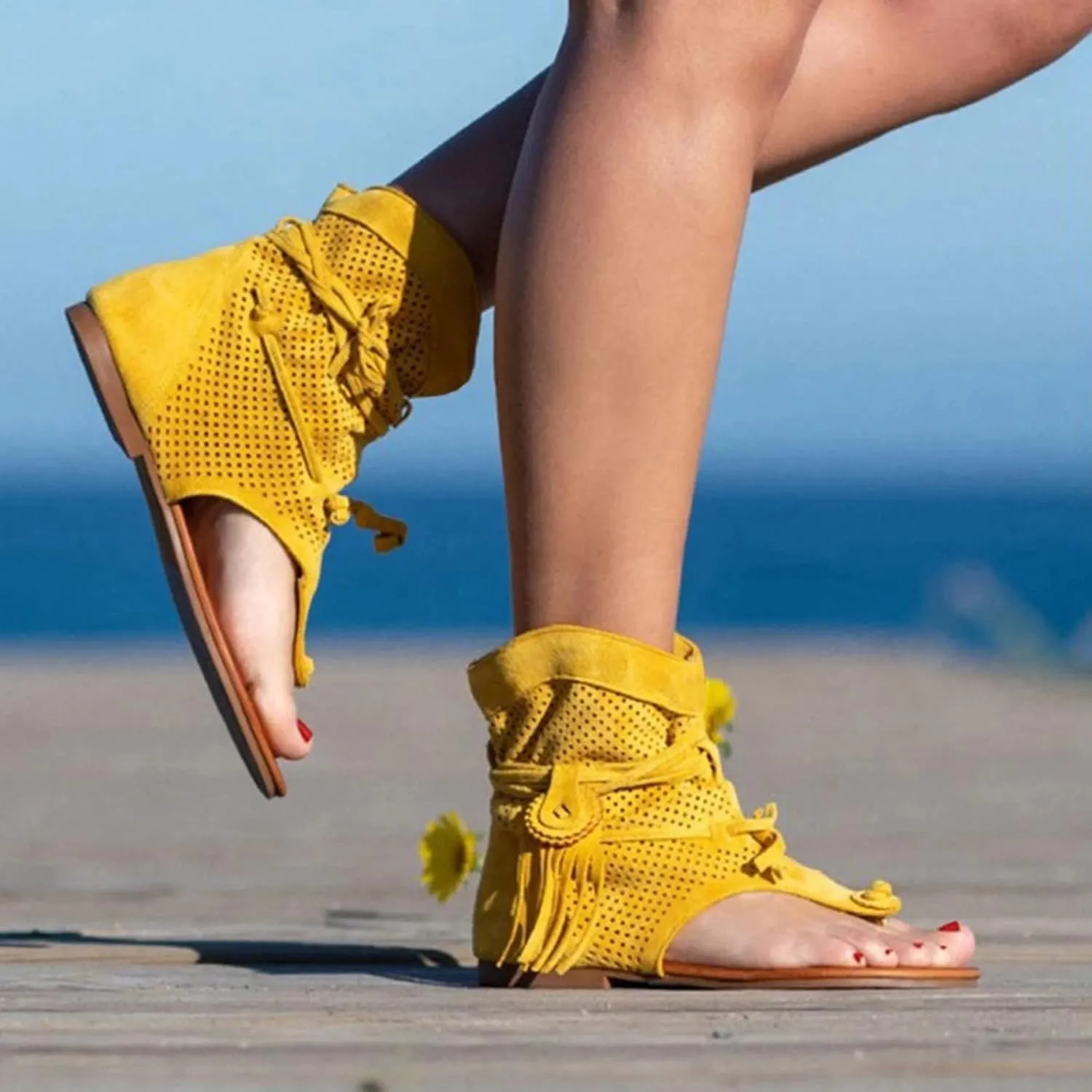 Yoga Sandals for Women Girls Roman Tassel Beach Shoes Bohemian Retro Women Boots Sandals Women's Sandals