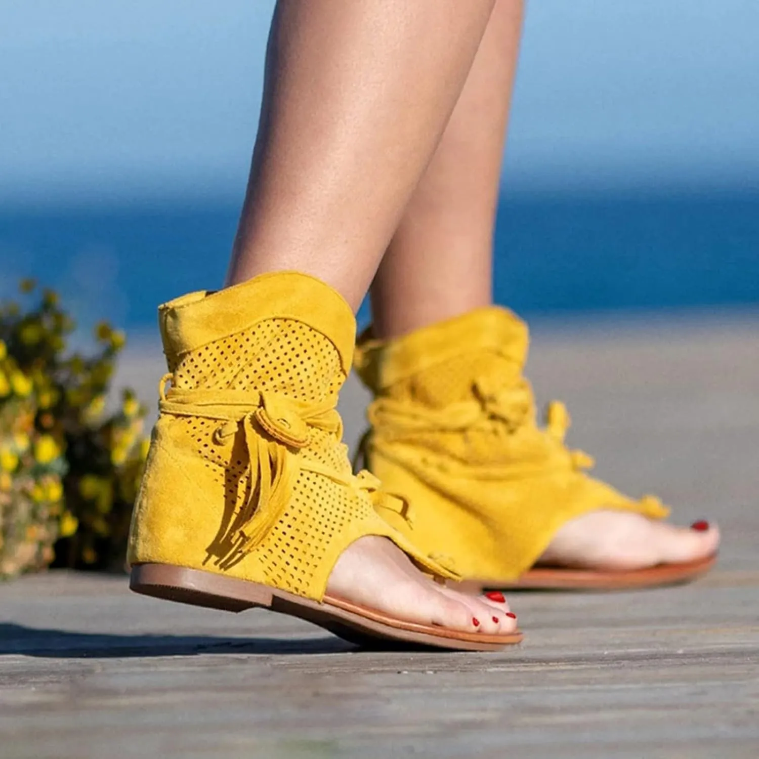 Yoga Sandals for Women Girls Roman Tassel Beach Shoes Bohemian Retro Women Boots Sandals Women's Sandals