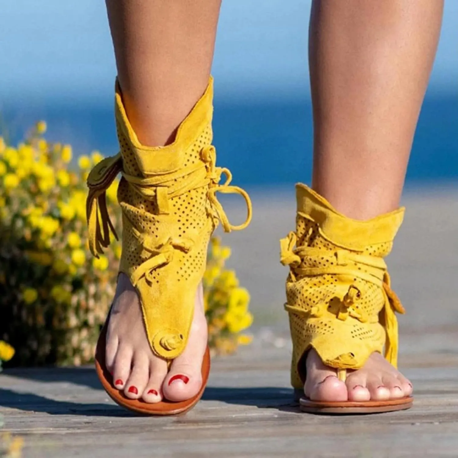 Yoga Sandals for Women Girls Roman Tassel Beach Shoes Bohemian Retro Women Boots Sandals Women's Sandals