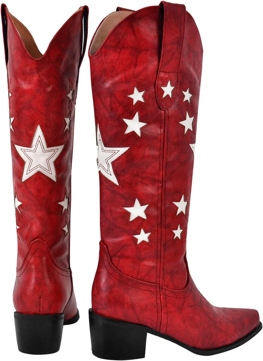 Yolkomo Cowboy Boots for Women Red Western Cowgirl Boots, Pointed Toe, Mid Calf, Knee High