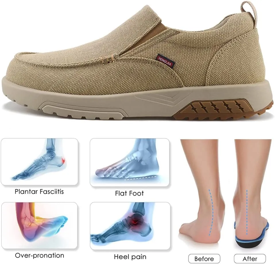 YONGJIA Men's Slip On Loafers with Arch Support Extra Cushioning and Pain Relief Orthopedic Casual Non Slip Walking Boat Shoes with Rubber Sole
