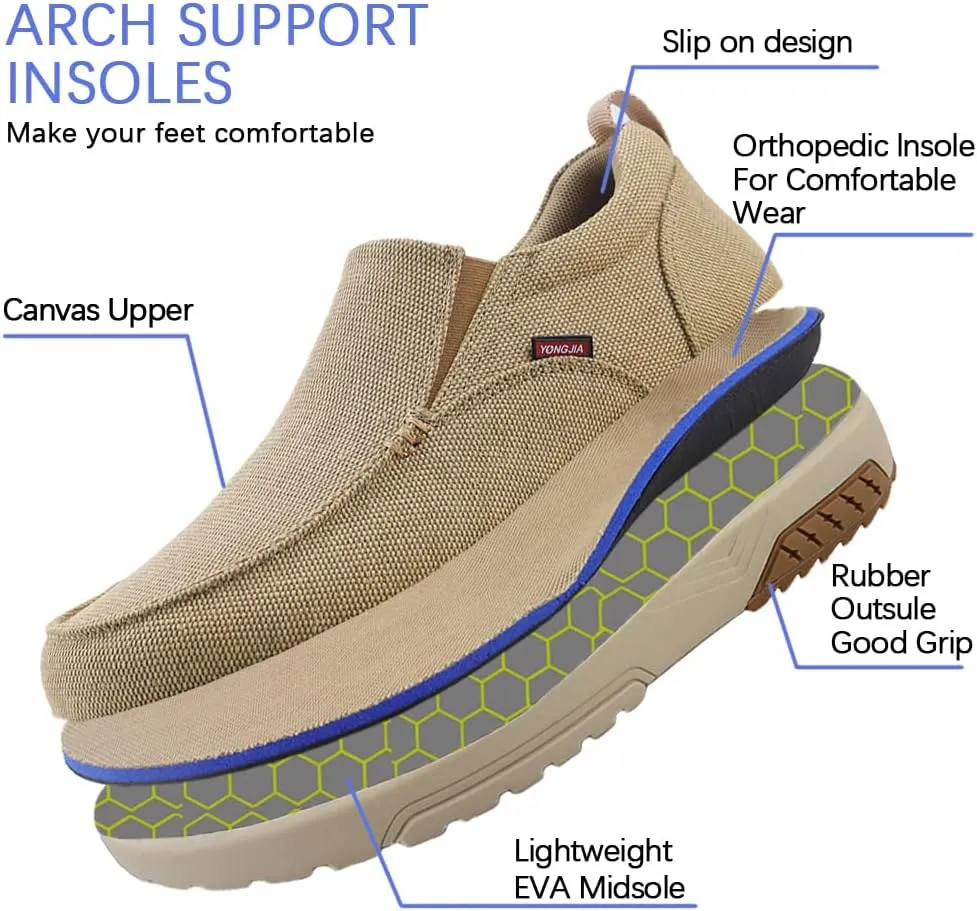YONGJIA Men's Slip On Loafers with Arch Support Extra Cushioning and Pain Relief Orthopedic Casual Non Slip Walking Boat Shoes with Rubber Sole