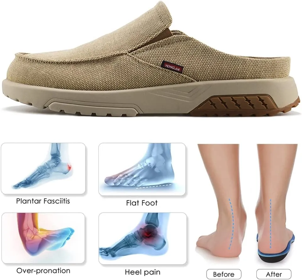 YONGJIA Men's Slip On Loafers with Arch Support Plantar Fasciitis Foot and Heel Pain Relief Orthopedic Casual Slippers Diabetic Bunions Boat Shoes