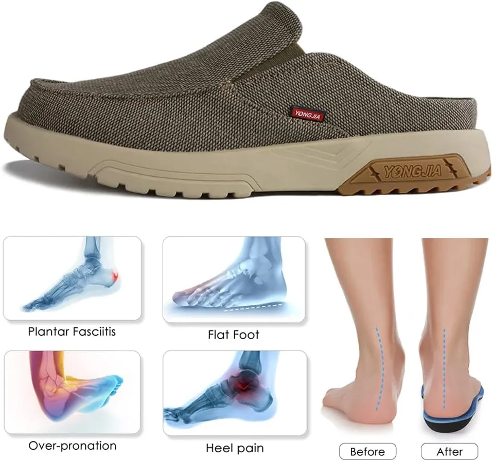YONGJIA Men's Slip On Loafers with Arch Support Plantar Fasciitis Foot and Heel Pain Relief Orthopedic Casual Slippers Diabetic Bunions Boat Shoes