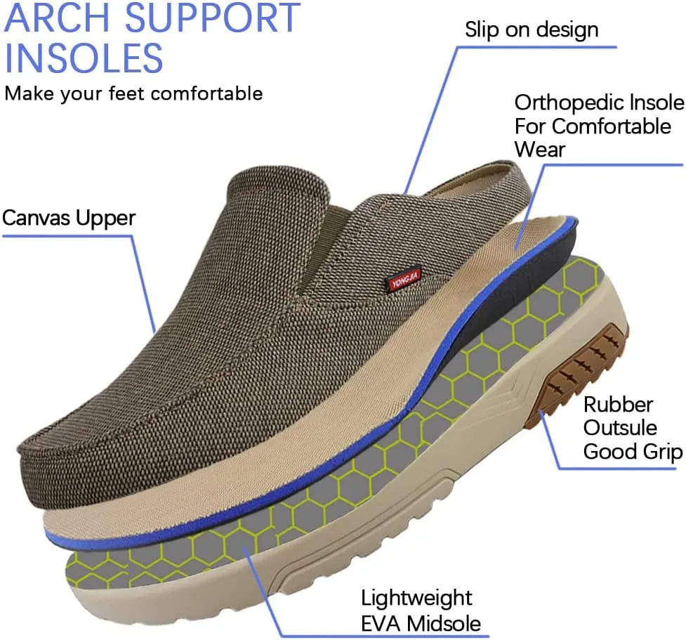 YONGJIA Men's Slip On Loafers with Arch Support Plantar Fasciitis Foot and Heel Pain Relief Orthopedic Casual Slippers Diabetic Bunions Boat Shoes