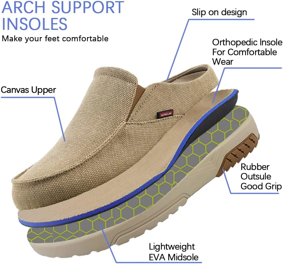 YONGJIA Men's Slip On Loafers with Arch Support Plantar Fasciitis Foot and Heel Pain Relief Orthopedic Casual Slippers Diabetic Bunions Boat Shoes