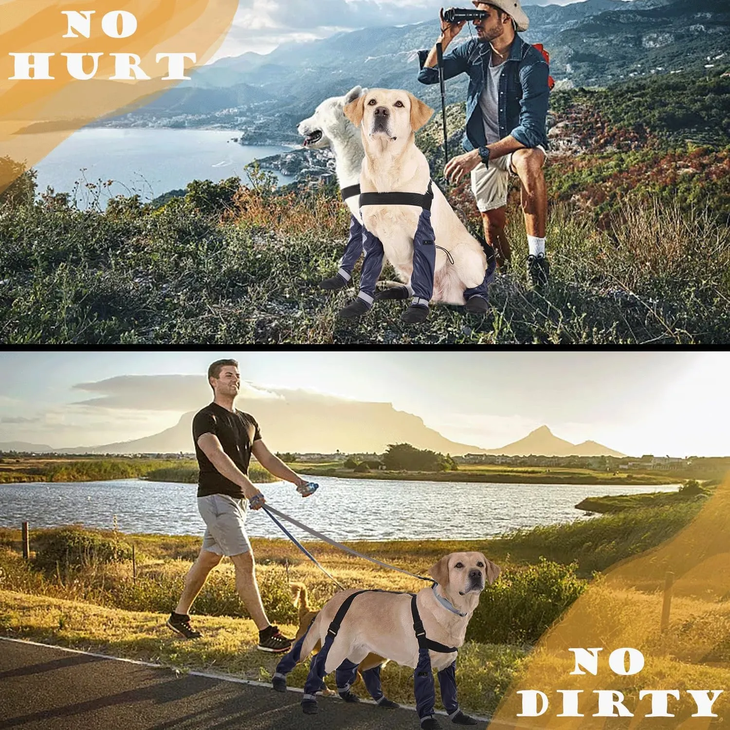 yucca Rubber Dog Boots for Paws, Easy-On Pet Suspender Boot Leggings, Anti Slip Dog Socks, Reusable Waterproof Dogs Booties, Protect Paws from Rain, Snow, Slush, and Snow Melt